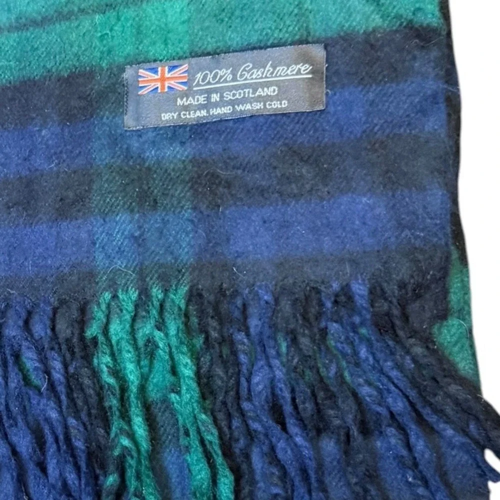 100% Cashmere Black Watch Plaid Scarf Made in Scotland Fringe